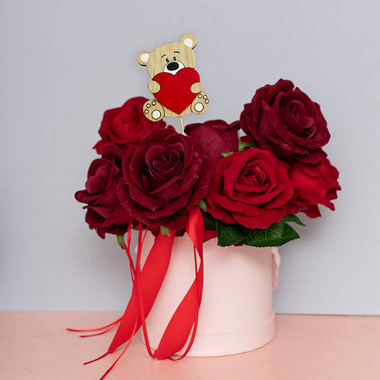 Wooden Teddybear w Heart Picks Pack 12 Brown (32cmH)