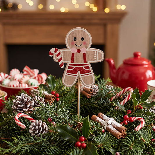 Gingerbread Man Candy Wooden Picks Pack 12 Beige (32cmH)