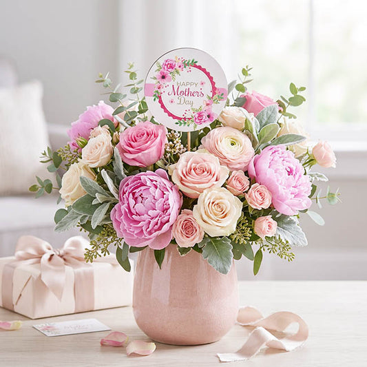 Happy Mother's Day Floral Wooden Picks Pack 12 White (32cmH)