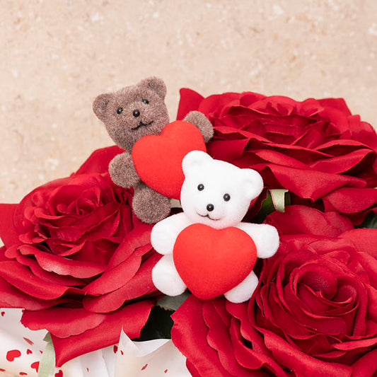Teddy Bear w Heart Pick Pack 2 Flocked Brown (30.5cmH)