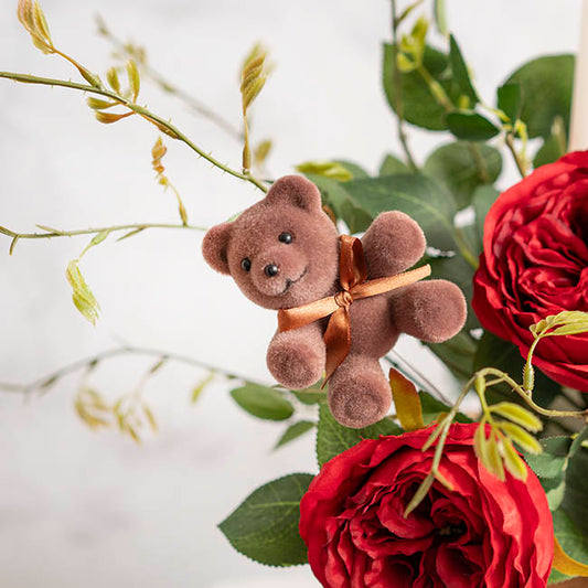 Teddy Bear w Bow Pick Pack 3 Flocked Brown (30.5cmH)