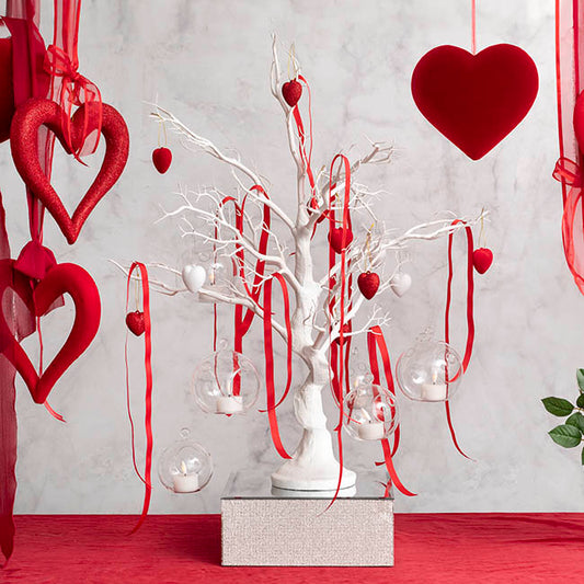 Hanging Love Hearts Pack 4 Flocked Dark Red (5cmD)