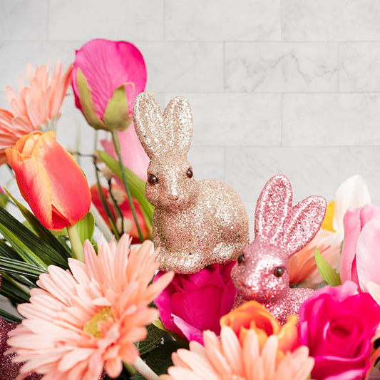 Sitting Bunny Rabbit Pick Pack 2 Glitter Champagne (25cmH)