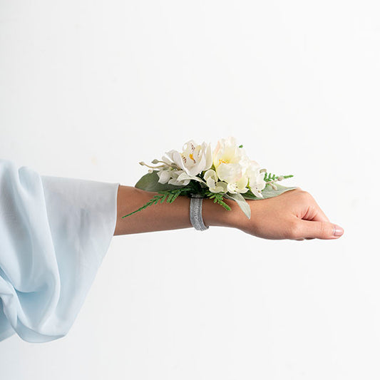 Corsage Wrist Bracelet Elastic Wristlets Pack4 Silver (8cmL)