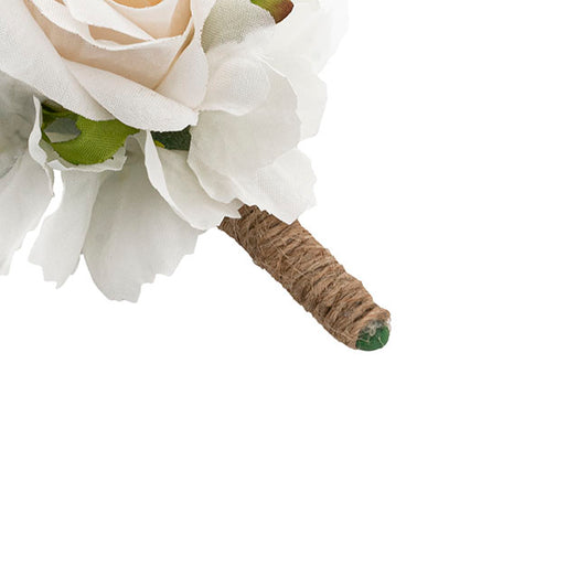 Rose & Baby's Breath Boutonniere Pack2 Cream & Beige (13cmH)