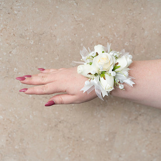 Rose & Ribbon Pearl Corsage Bracelet Pack 2 White (12cmH)
