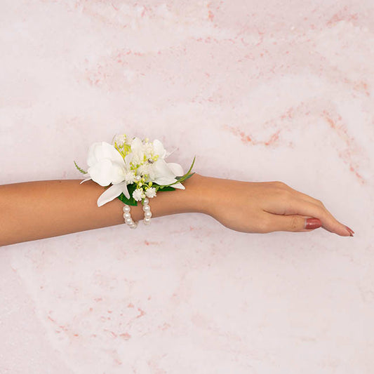 Real Touch Orchid Corsage Bracelet in Box White (12cmH)
