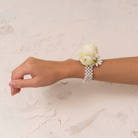 Corsage Wrist Bracelet Pearl Bead x 5 Strand Pack 2 White