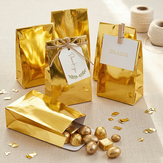 Paper Party Bags Pack 10 Metallic Gold (18x13x8cm)