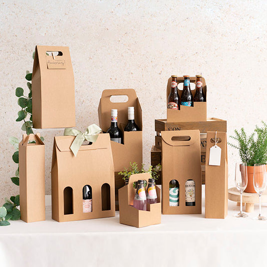 Wine Box Handle & Window 2 Bottles Kraft (17.6x9x39.5cmH)