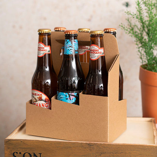 Beer Caddy Holder 6 Bottles Kraft Brown (18x12x22cmH)
