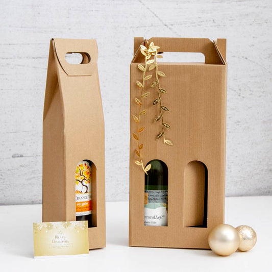 Wine Carrier with Window Single Bottle Kraft (9x9x39.5cmH)