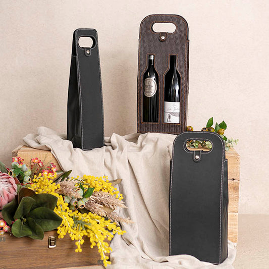 Premium Wine Bag Faux Leather Double Black (16x9x41Hcm) Logo