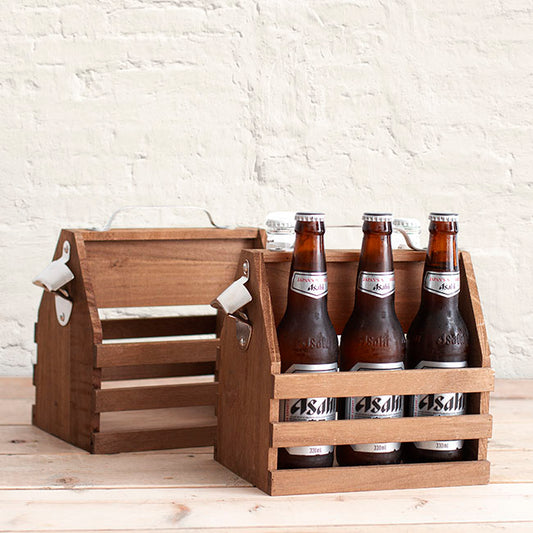 Wooden Bottle Caddy Carrier 6 Bottle Natural (21x15x25cmH)