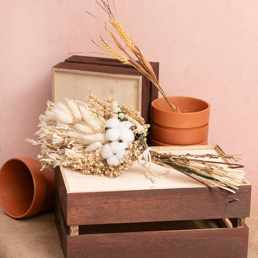 Preserved Dried Mixed Flower Arrangement Creamy White(55cmH)