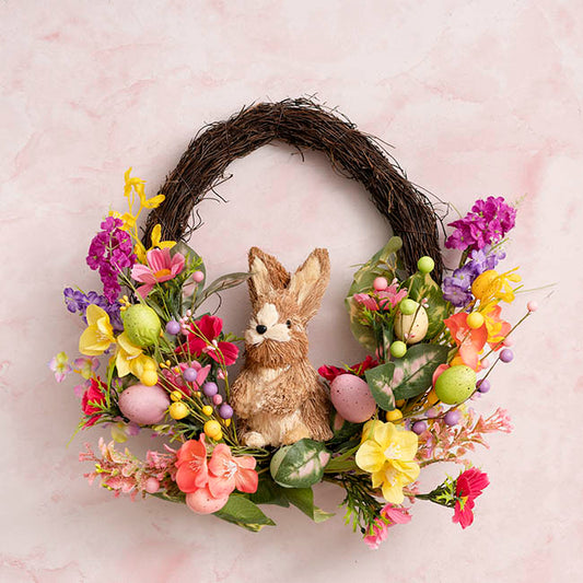 Bunny Egg Floral Rattan Wreath Multi Colour (45.5cmD)