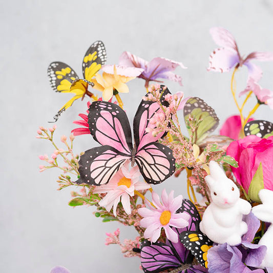 Butterfly & Mixed Flower Bunch Pink & Purple (41cmH)