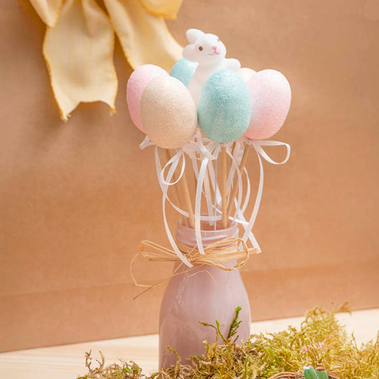 Easter Egg Picks Set 6 Pink Blue Cream (5cmDx25cmH)