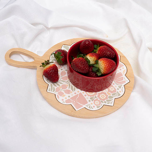 Round Bamboo Floral Ceramic Paddle Board Beige(22x30x1.5cmH)