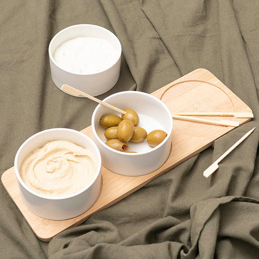 Round 3 Bowl Wooden Board Tapas Set White (36x12x6cm)