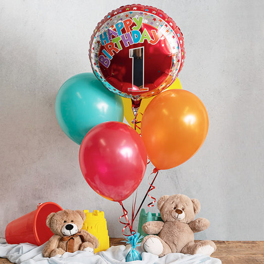 Foil Balloon 17" Happy 1st Birthday Red (43cmD)