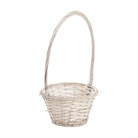 Flower Girl Basket Oval Willow White (20x18x11cmH & 40cmH)