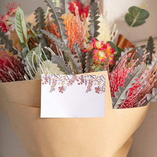 Cards White Native Gum Leaves Top Border (10x6.5cmH) Pk 50