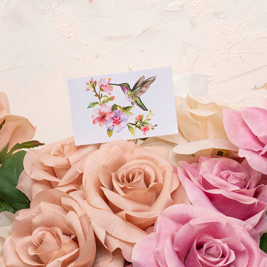 Cards White Hummingbird & Flower Branch (10x6.5cmH) Pack 50