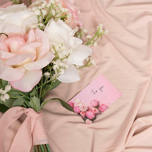 Cards White Pink Roses on Pink (10x6.5cmH) Pack 50