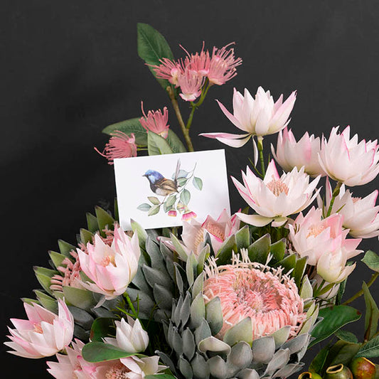 Cards White Fairy Wren Bird on Branch (10x6.5cmH) Pack 50