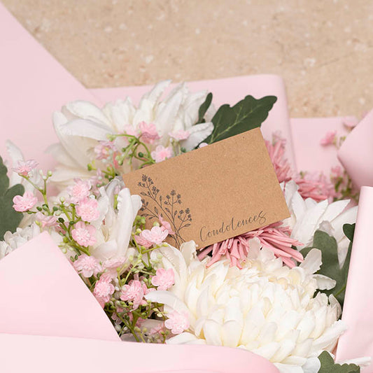 Cards Brown Kraft Condolences Flower Spray (10x6.5cmH) Pk50