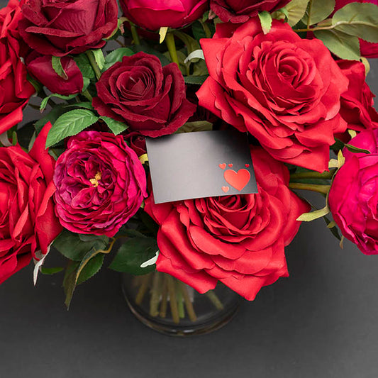 Red Foil Black Card & Envelope Hearts Pack 25(10x6.5Hcm)