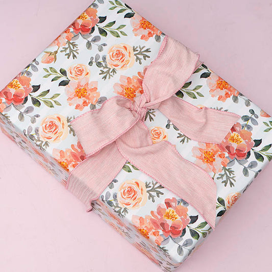 Wrapping Paper Roll Roses & Poppies Stripe White (70cmx25m)