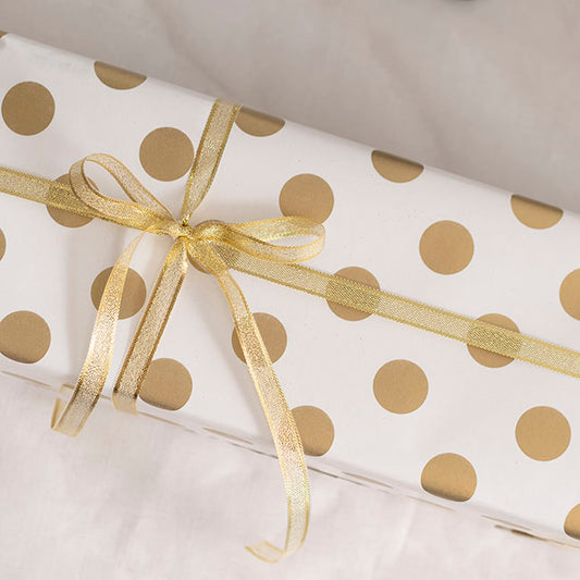 Wrapping Paper Roll Bold Dot Gloss Gold on White (50cmx50m)