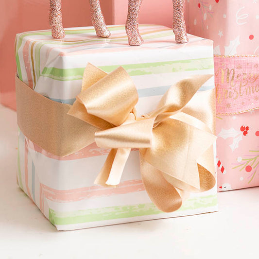 Wrapping Paper Roll Pastel & Gold Stripes Gloss (50cmx50m)
