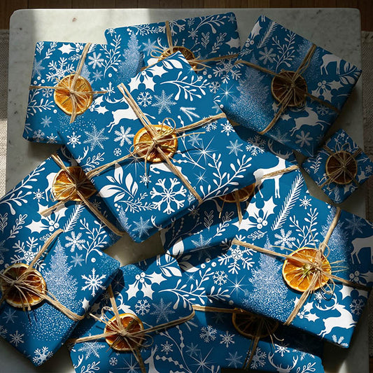Wrapping Paper Roll Christmas Scape Gloss Teal (50cmx50m)