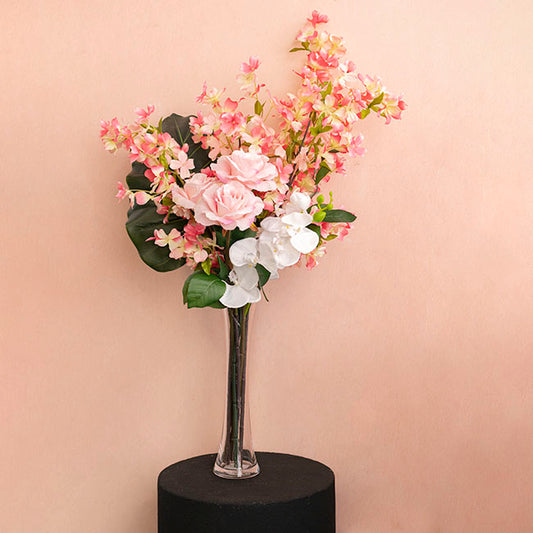 Glass Cylinder Waisted Bud Vase Diag Top Clear (9Dx37cmH)