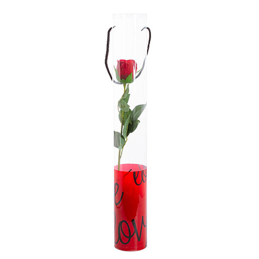 Rose Cylinder Acetate Tube Love Text Red (9cmDx61cmH)