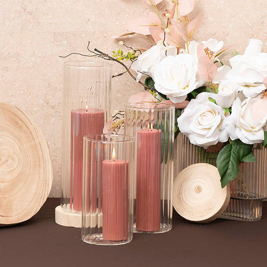 Glass Cylinder Floral Event Vase Ribbed Clear (10Dx30cmH)