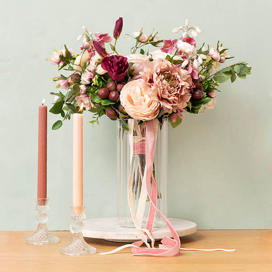 Glass Cylinder Floral Event Vase Ribbed Clear (12Dx25cmH)