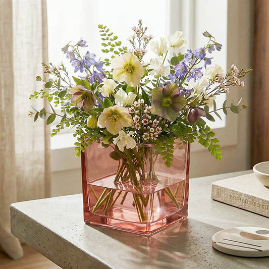 Pressed Glass Cube Vase Solid Burgundy (12x12x12cmH)