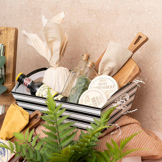 Hamper Tray Rigid Stripes Large Black White (33x23x12cmH)