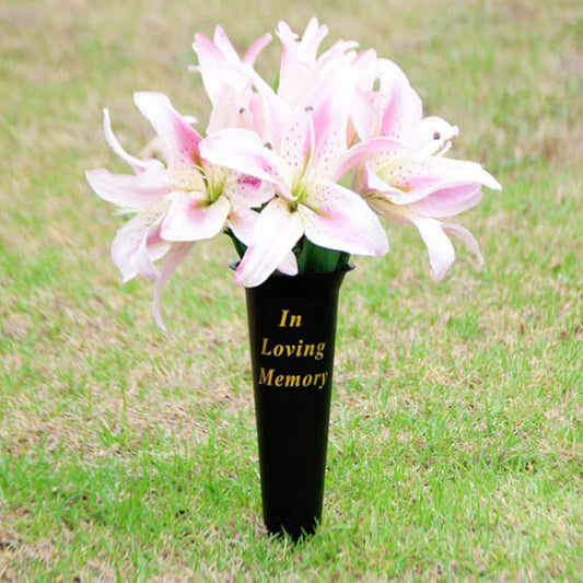 Cemetery Memorial Spike Vase "Loving Memory" BLK (10Dx33cmH)