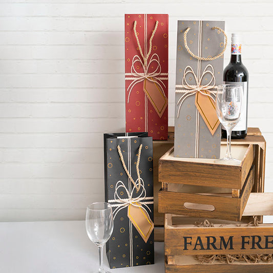 Wine Bag Single Bottle Pack 5 Gift Design Black (12x9x35cmH)