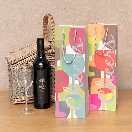 Wine Bag Single Bottle Pack 5 Cheers Blue Pink (12x9x35cmH)