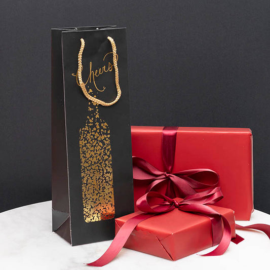 Wine Bag Single Bottle Pk5 Cheers Gold Black(12x9x36cmH)