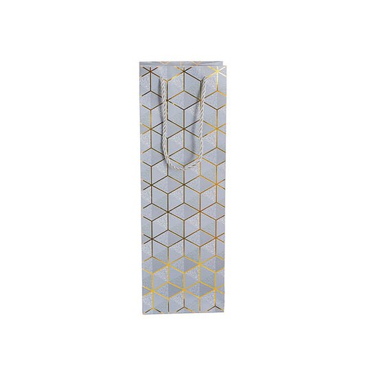 Wine Bag Single Bottle Pack 5 Geo Grid White (12x9x36cmH)