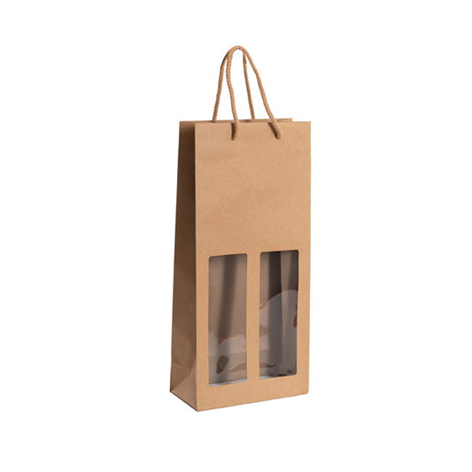 Wine Window Double Gift Bag Kraft Brown (180Wx90Gx390mmH)