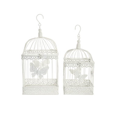 Gift Wedding - Decorative Birdcages - Butterfly Pattern Birdcage Set 2 White (23x23x52cmH)