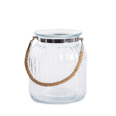 C Glass Vases - Recycled Style Glass Vases - Hurricane Glass Jar with Jute Rope Clear (15Dx17cmH)